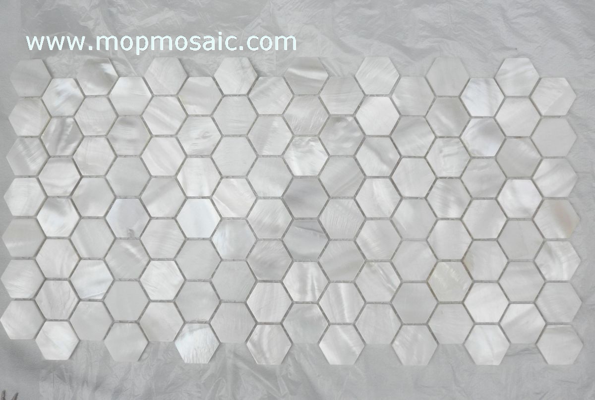Hexagonal pure white shell mosaic(Straight angle )