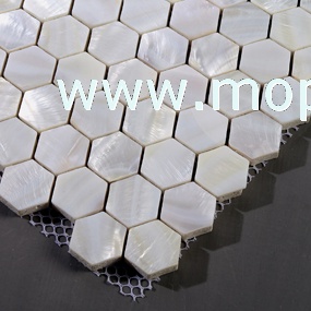 垫底陶瓷粒六边形直角贝壳马赛克，纯白贝壳马赛克